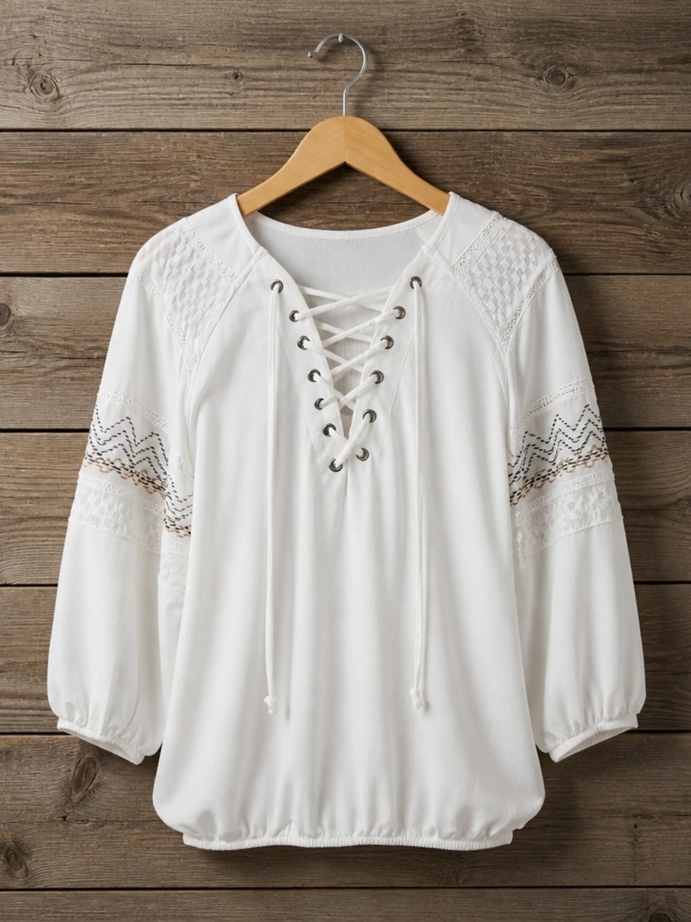 gimmicks by BKE White Lace-Up Peasant Blouse